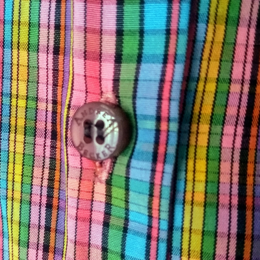 Andrea Becker Rainbow Plaid button down top S - Picture 2 of 9